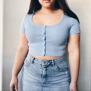 Blue button up top